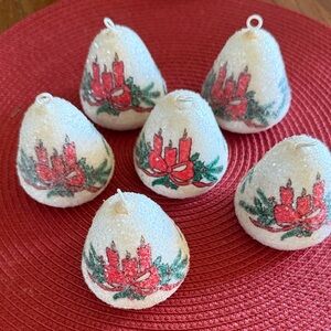 Elegant Vintage Styrofoam Glittery Candle Holiday Ornaments - Set of 6